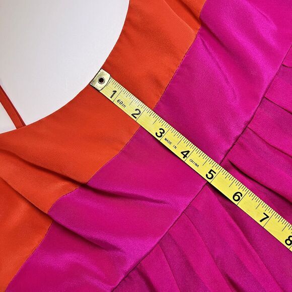 Shoshanna Short Dress 8 Hot Pink Orange Silk Color‎ Block Empire Waist - Picture 8 of 11